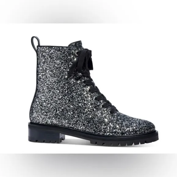 Kate Spade New York‎ Womens Jemma Glitter Ankle combat Lace-up Boots size  9.5