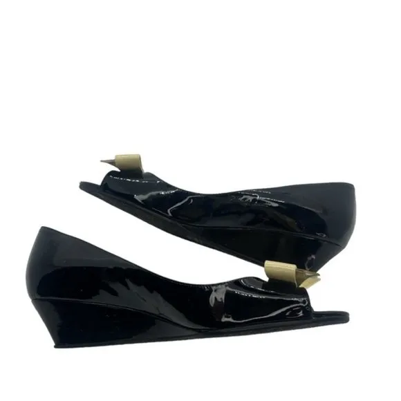 kate spade | Patent Leather Bow Accents D'Orsay Pumps | Peep Toe | Black | 7.5