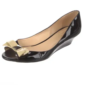 kate spade | Patent Leather Bow Accents D'Orsay Pumps | Peep Toe | Black | 7.5