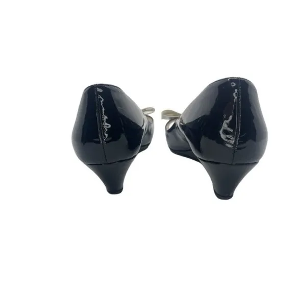 kate spade | Patent Leather Bow Accents D'Orsay Pumps | Peep Toe | Black | 7.5
