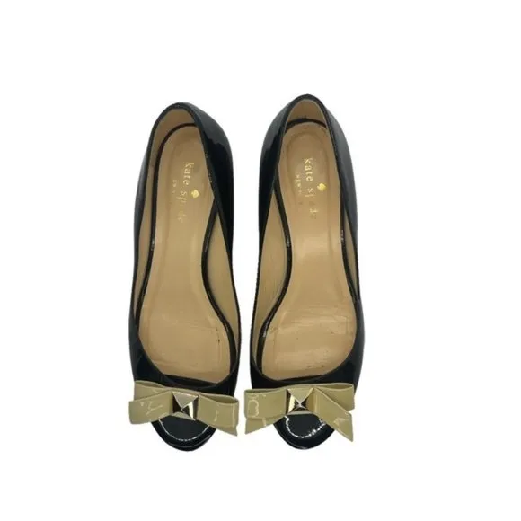 kate spade | Patent Leather Bow Accents D'Orsay Pumps | Peep Toe | Black | 7.5