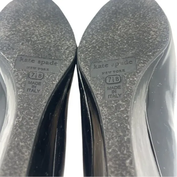 kate spade | Patent Leather Bow Accents D'Orsay Pumps | Peep Toe | Black | 7.5