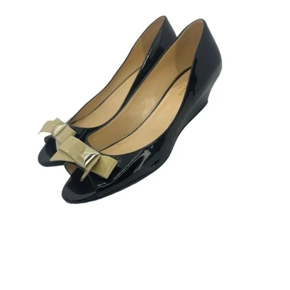 kate spade | Patent Leather Bow Accents D'Orsay Pumps | Peep Toe | Black | 7.5
