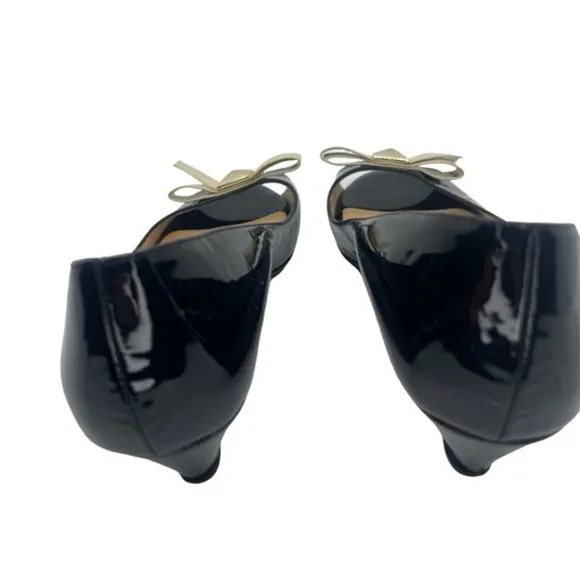 kate spade | Patent Leather Bow Accents D'Orsay Pumps | Peep Toe | Black | 7.5