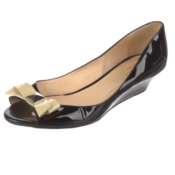 kate spade | Patent Leather Bow Accents D'Orsay Pumps | Peep Toe | Black | 7.5
