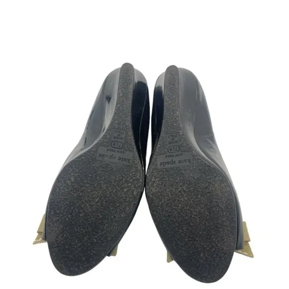kate spade | Patent Leather Bow Accents D'Orsay Pumps | Peep Toe | Black | 7.5