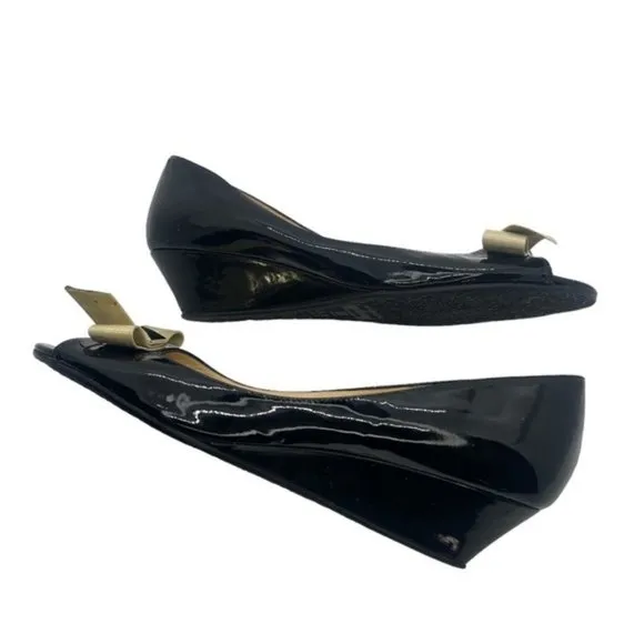 kate spade | Patent Leather Bow Accents D'Orsay Pumps | Peep Toe | Black | 7.5