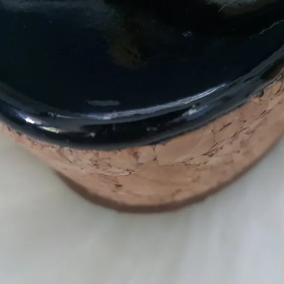kate spade Theodora black patent cork wedge