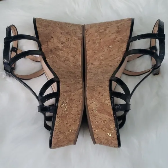 kate spade Theodora black patent cork wedge