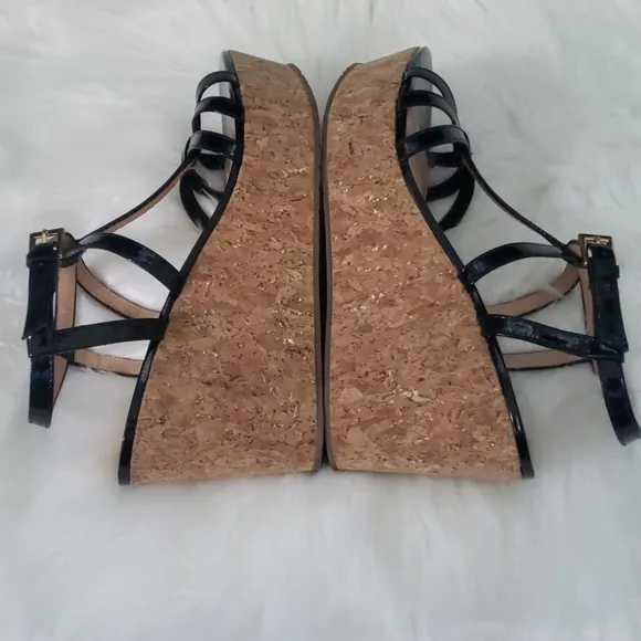 kate spade Theodora black patent cork wedge