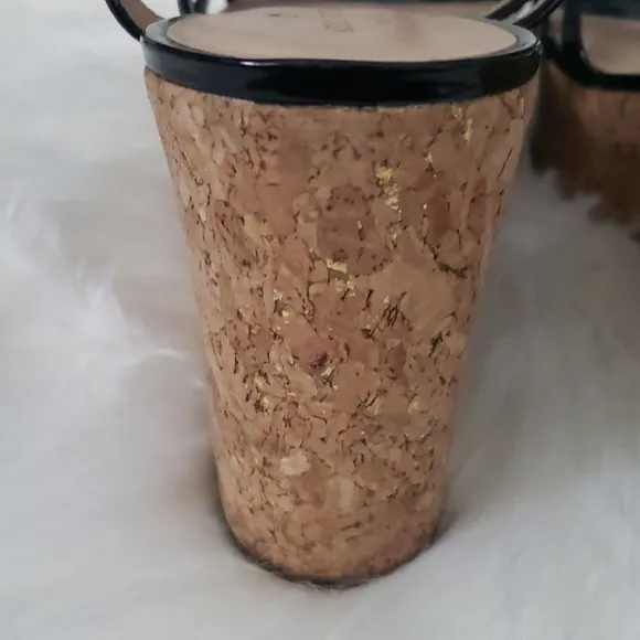 kate spade Theodora black patent cork wedge