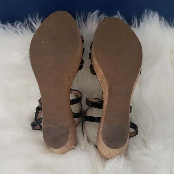 kate spade Theodora black patent cork wedge