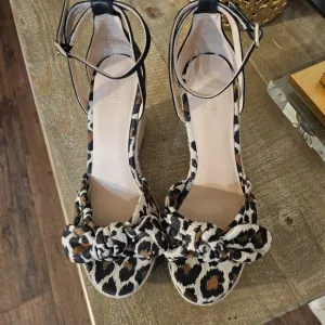 KATE SPADE Tianna Platform Wedges Sandals Animal Print Leopard Bow