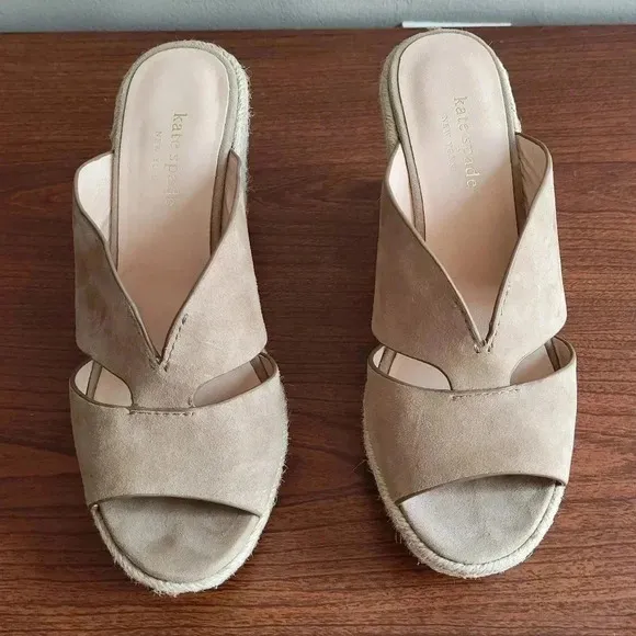 Kate Spade Tropez Wedges Espadrilles Sandals Tan Almond(7.5)