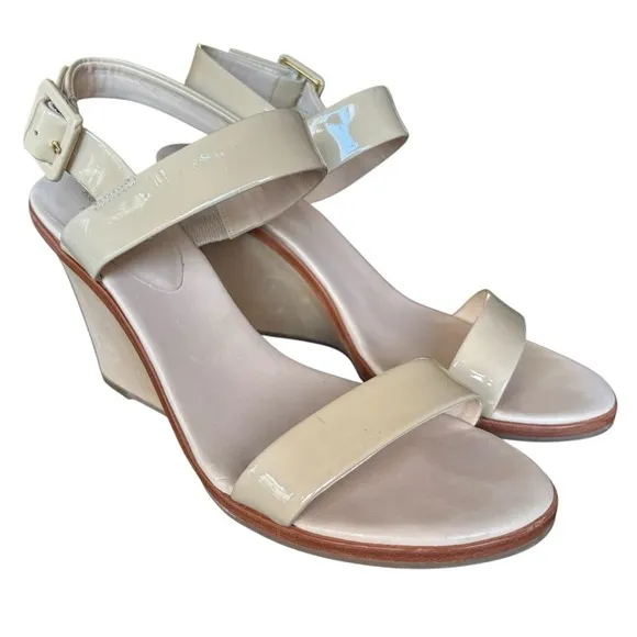 kate spade wedges nude patent leather strap leather wedge large buckle size 8.5