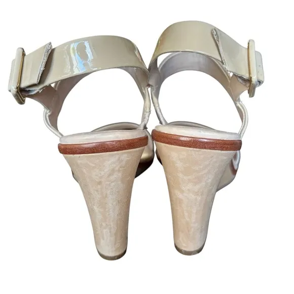 kate spade wedges nude patent leather strap leather wedge large buckle size 8.5