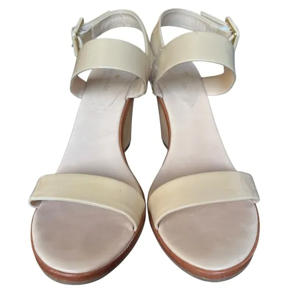 kate spade wedges nude patent leather strap leather wedge large buckle size 8.5