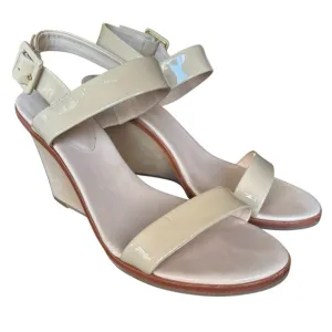 kate spade wedges nude patent leather strap leather wedge large buckle size 8.5