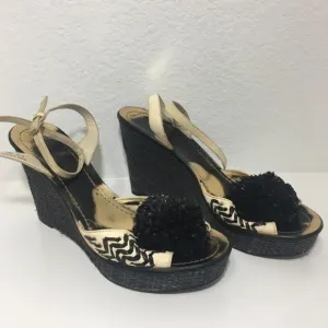 Kate Spade Wedges Platform Raffia Pom Poms Sandals