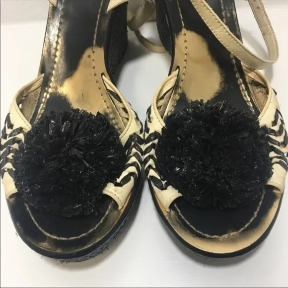 Kate Spade Wedges Platform Raffia Pom Poms Sandals