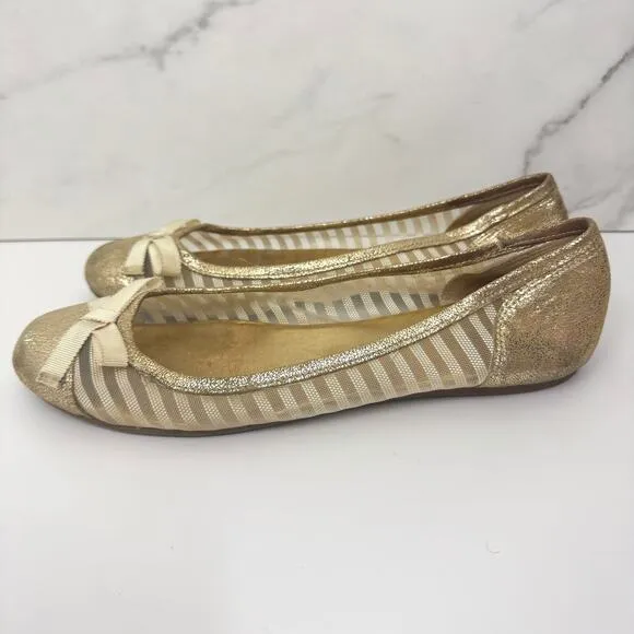 Kate Spade Womens Jump Ballet Flats Size 9 Cap Toe Bow Sheer Mesh Metallic Gold