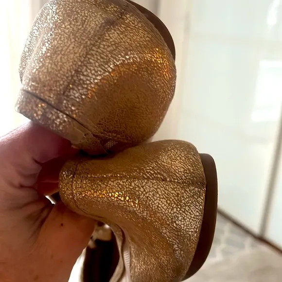Kate Spade Womens Jump Ballet Flats Size 9 Cap Toe Bow Sheer Mesh Metallic Gold