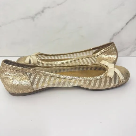 Kate Spade Womens Jump Ballet Flats Size 9 Cap Toe Bow Sheer Mesh Metallic Gold