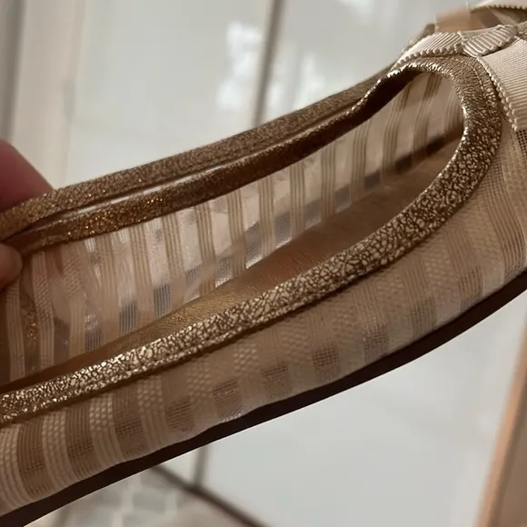 Kate Spade Womens Jump Ballet Flats Size 9 Cap Toe Bow Sheer Mesh Metallic Gold