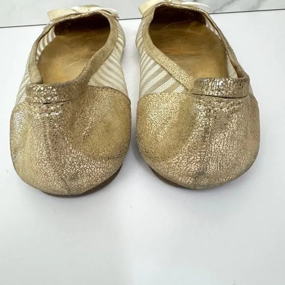 Kate Spade Womens Jump Ballet Flats Size 9 Cap Toe Bow Sheer Mesh Metallic Gold