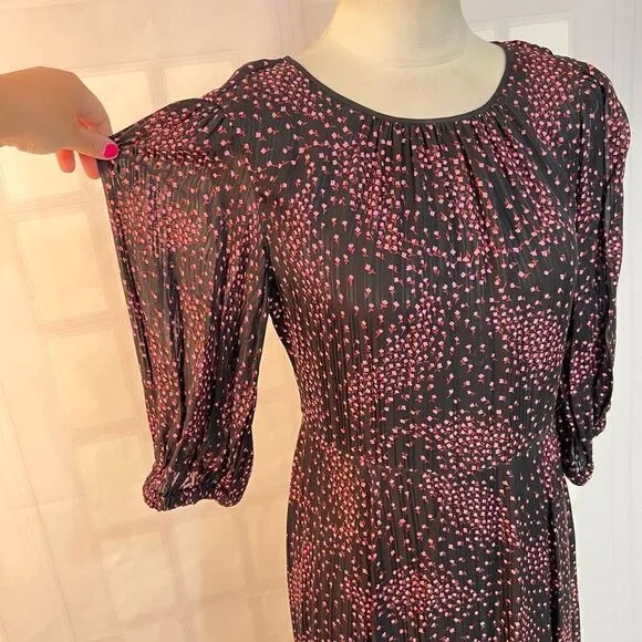 Kate Spade meadow print 3/4 puff sleeve bow tie back silk blend ankle length max