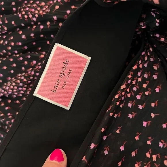 Kate Spade meadow print 3/4 puff sleeve bow tie back silk blend ankle length max