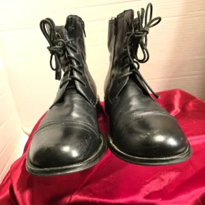KENNETH COLE MEN'S COMBAT BLACK LEATHER BOOTS TIE-UP ZIP UP SIDES SIZE 8.5