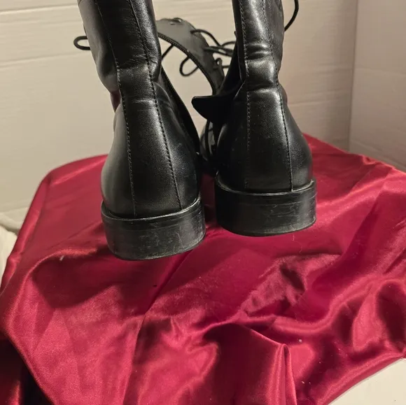 KENNETH COLE MEN'S COMBAT BLACK LEATHER BOOTS TIE-UP ZIP UP SIDES SIZE 8.5