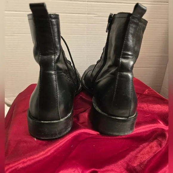 KENNETH COLE MEN'S COMBAT BLACK LEATHER BOOTS TIE-UP ZIP UP SIDES SIZE 8.5