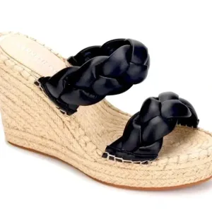 Kenneth Cole New York OLIVIA BRAIDED BLACK OPEN TOE WEDGE SANDALS
