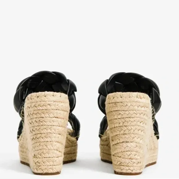 Kenneth Cole New York OLIVIA BRAIDED BLACK OPEN TOE WEDGE SANDALS
