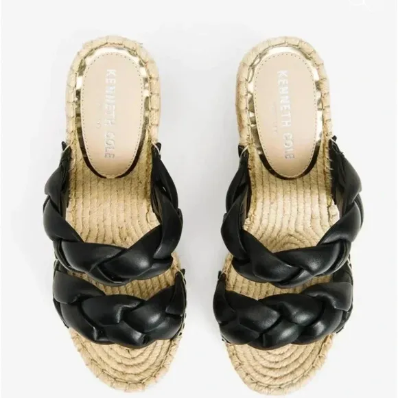Kenneth Cole New York OLIVIA BRAIDED BLACK OPEN TOE WEDGE SANDALS