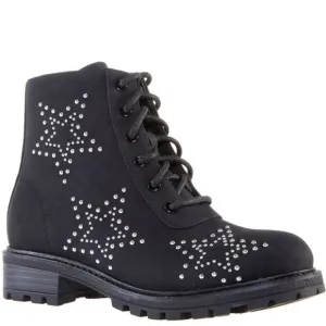 Kids Black Star Studded Combat Boots Size 11