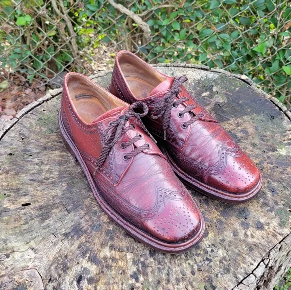 Kings of Lloyd Mens 10 M Burgundy Brown Dress Luxe Leather Wingtip Derby Shoes