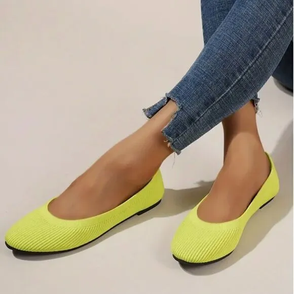 Knit mesh neon yellow flats