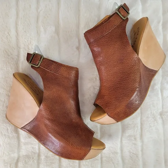 KORK-EASE // ltd ed berit leather peep toe ankle buckle platform wedges