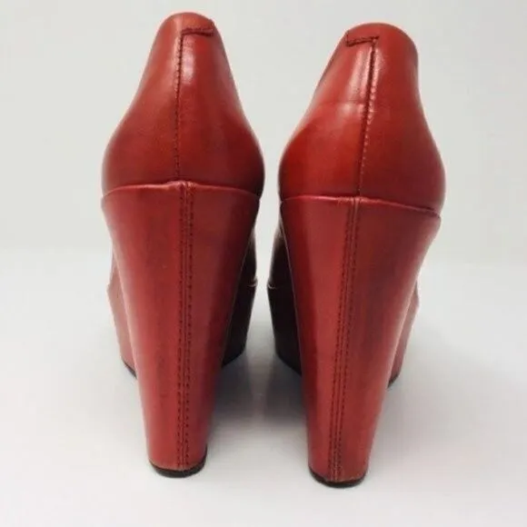 Kork east closed toe platform wedges light chestnut leather BoxG