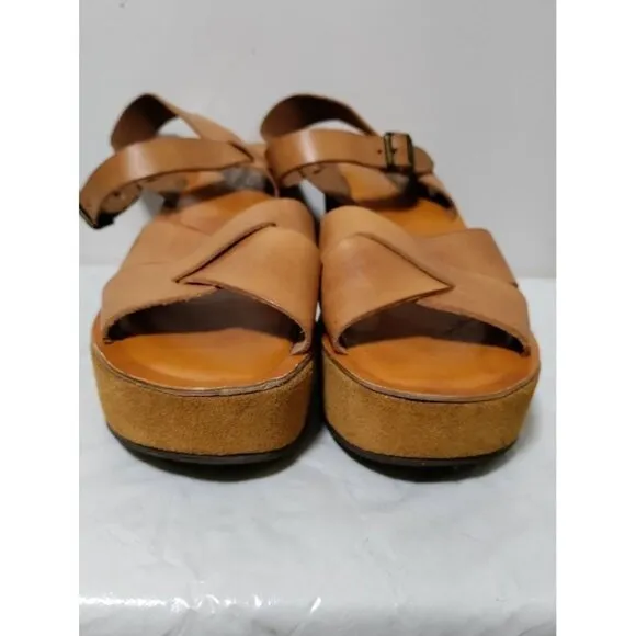 Korkease Ava Classic Natural Vachetta Leather Platform Wedges 10