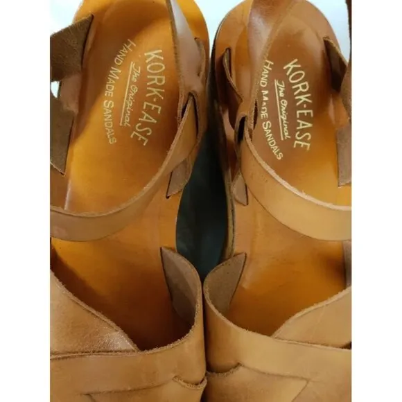 Korkease Ava Classic Natural Vachetta Leather Platform Wedges 10