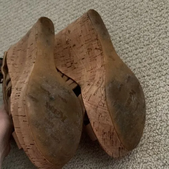 Korks by Kork-Ease Platform Wedges Size 8 Cork Leather Tan Strappy High Heels