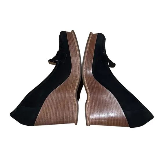 Kors Michael Kors Dazed Black Suede Penny Loafer Platform Wedges Shoes Pumps 9