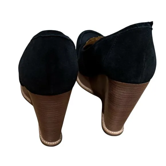 Kors Michael Kors Dazed Black Suede Penny Loafer Platform Wedges Shoes Pumps 9