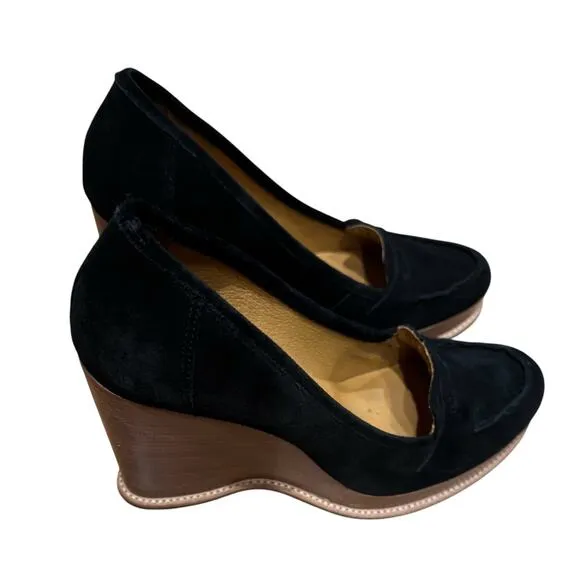 Kors Michael Kors Dazed Black Suede Penny Loafer Platform Wedges Shoes Pumps 9