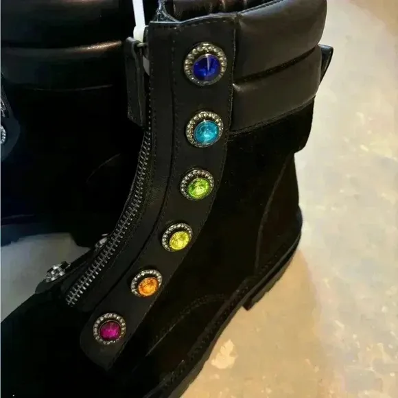 Kurt Geiger London Rainbow Bobby Suede Embellished‎ Combat Boots