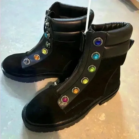 Kurt Geiger London Rainbow Bobby Suede Embellished‎ Combat Boots